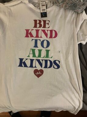 The Phluid Project White Tee with Multicolor 'Be Kind To All Kinds' Print